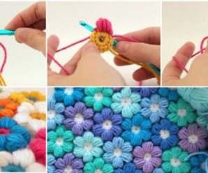 DIY Crochet 6 Petal Puff Stitch Flower Blanket